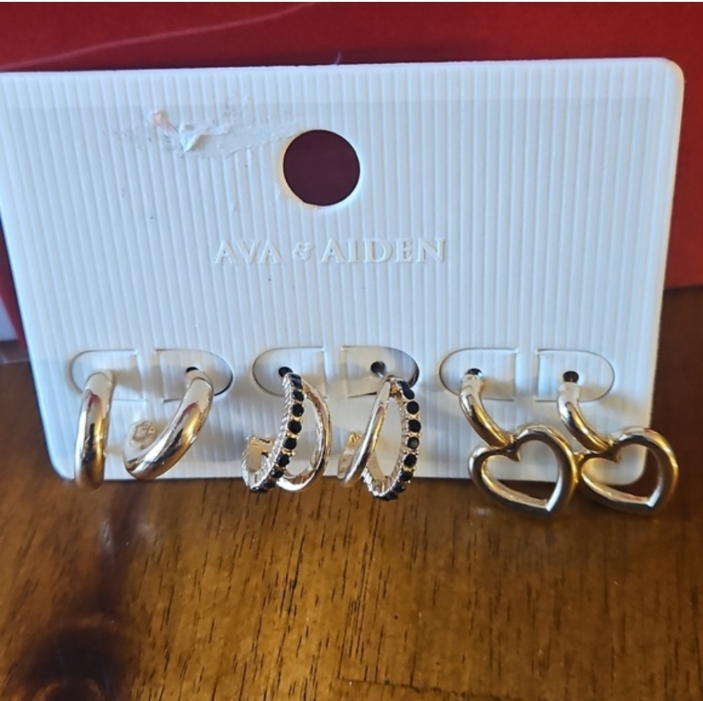 Ava & Aiden Gold and Silver Hoop and Heart Earrings Set Plus Gift BAG